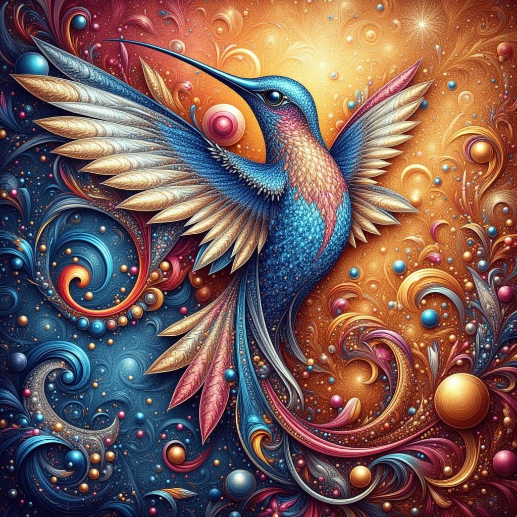 Geometric Hummingbird in Iridescent Colors