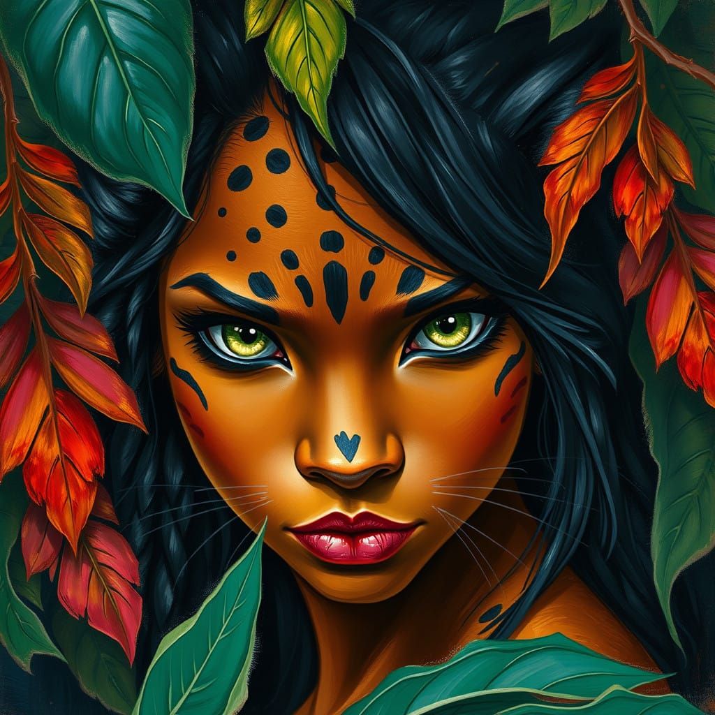 Panther Girl in Lush Jungle Landscape