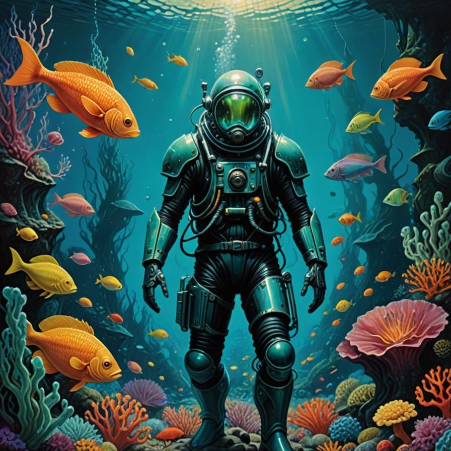 Surreal Underwater Scene with Bioluminescent Organisms and A...