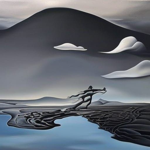 Surreal Grey Hellscape Inspired by Dali