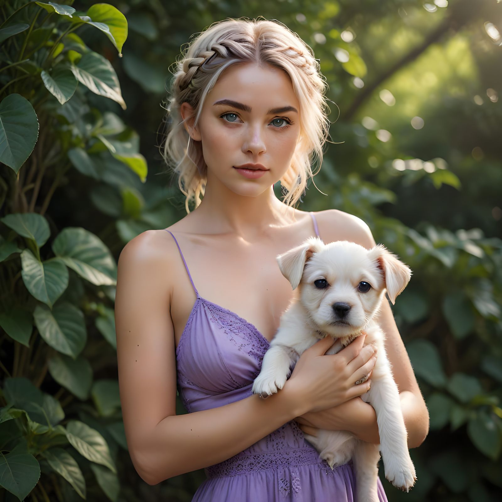 Ethereal Young Woman with Vibrant Hair and Delicate Braids