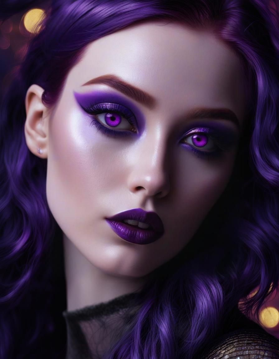 Ethereal beauty young lady with with dark purple hair with v...