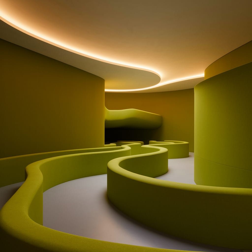 Intricate Green Labyrinth in Warmly Lit Ambiance