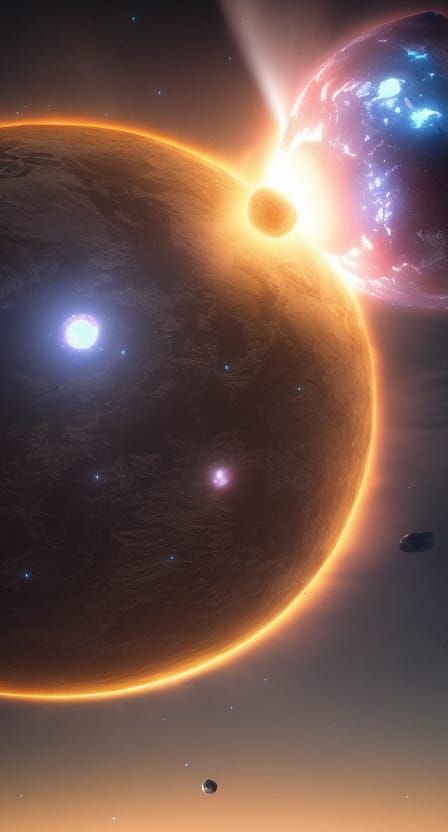 Exoplanet and Asteroid Collision: Hyperrealistic Cosmic Illu...