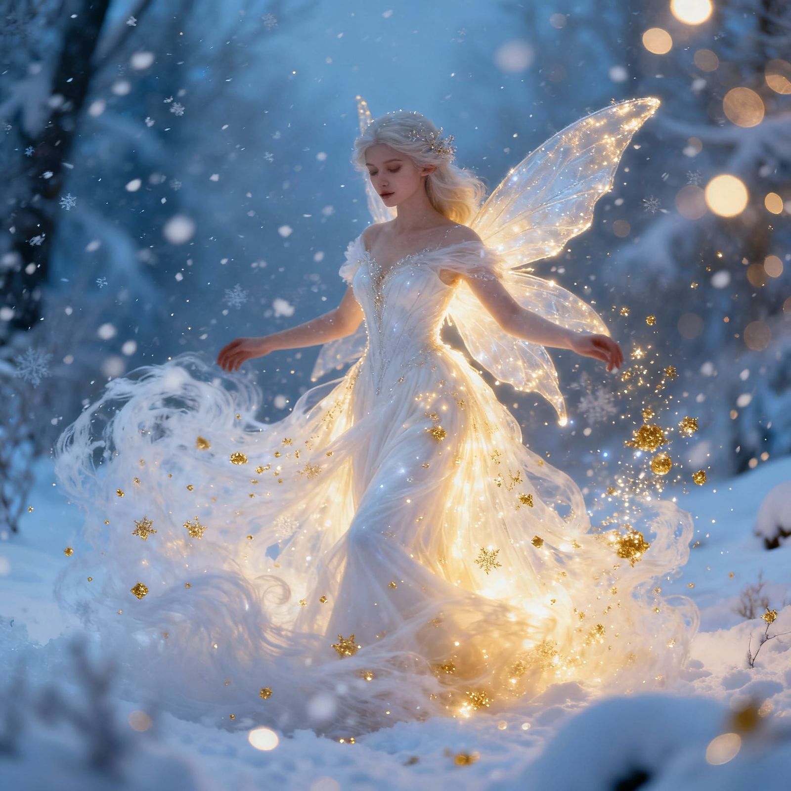 Ethereal Winter Fairy in Snowy Dreamscape