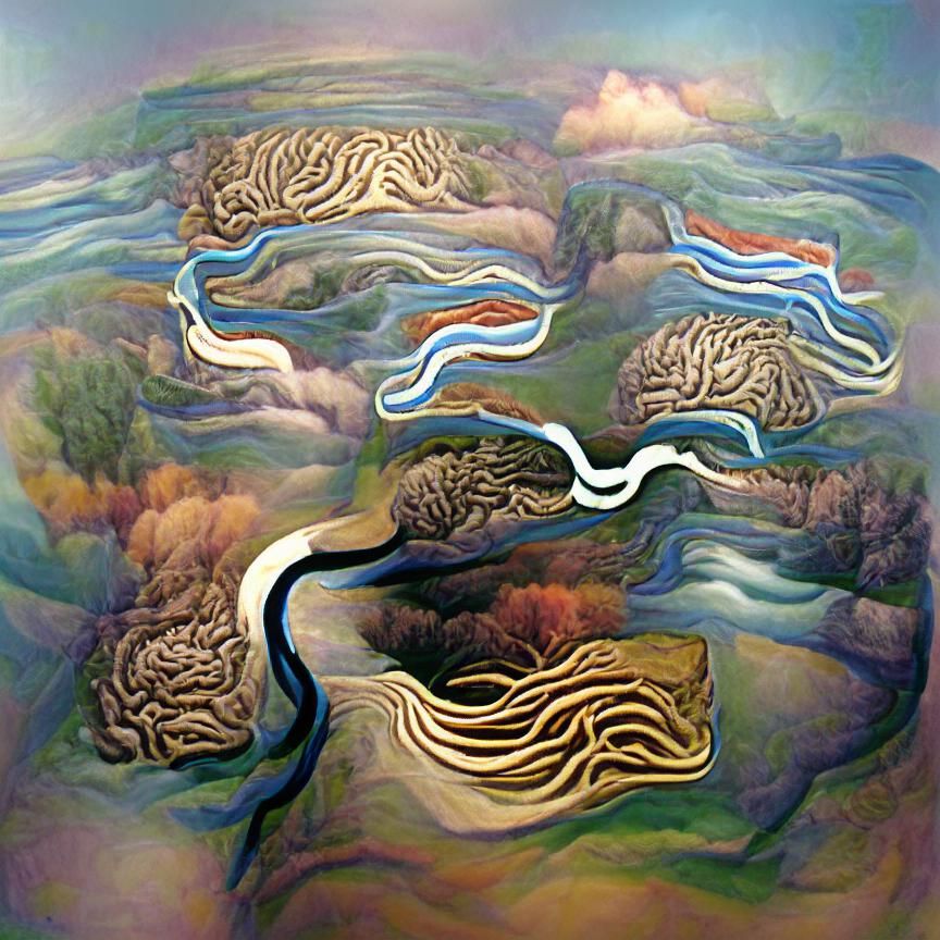 Surreal Rivers of Thought Emerge in Digital Landscape