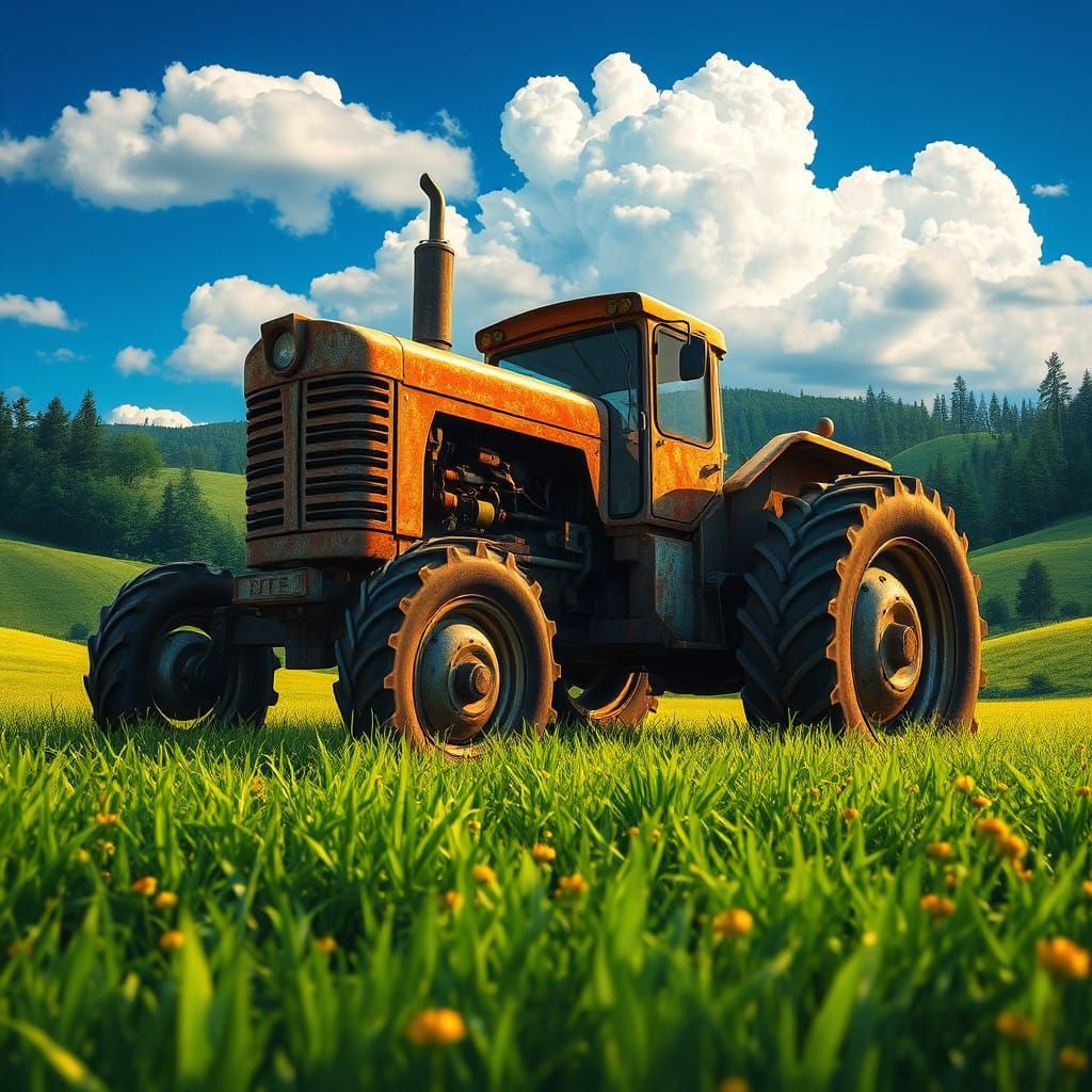 Serenely Majestic Tractor in Lush Dreamscapes