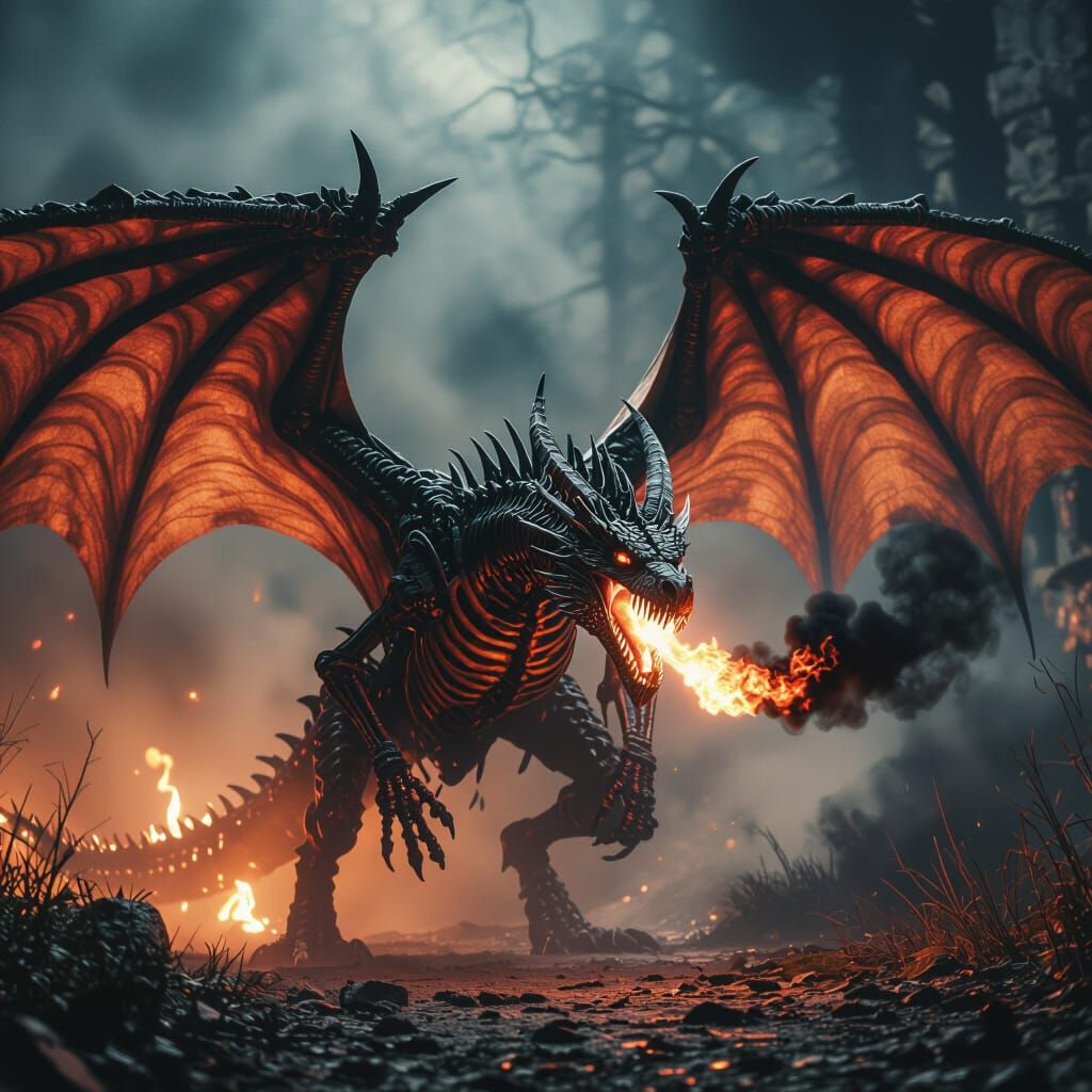 Terrifying Halloween Dragon with Skeletal Wings