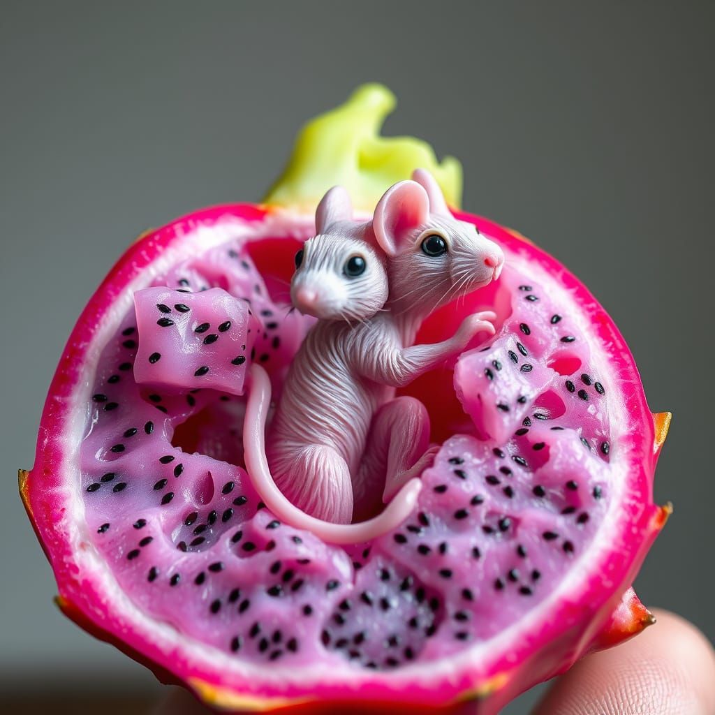 Surreal Dragon Fruit Sculpture Reveals Whimsical Mouse