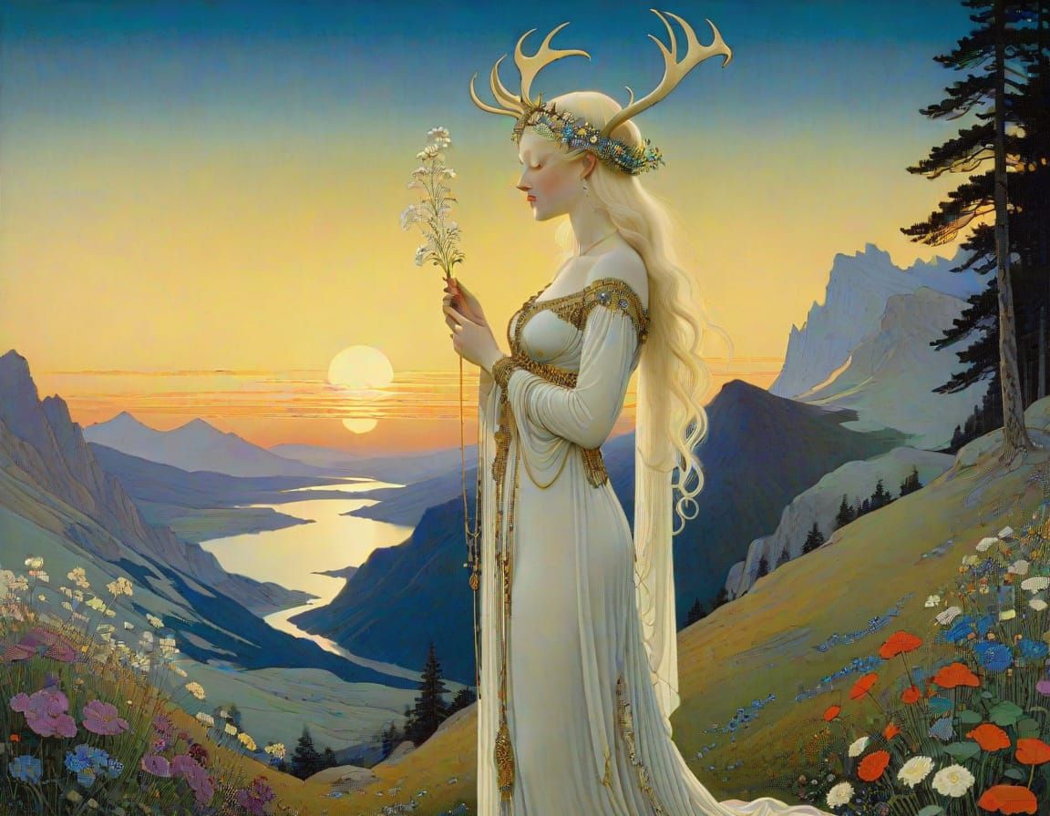 Ethereal Alpine Maiden in Jewel Tones