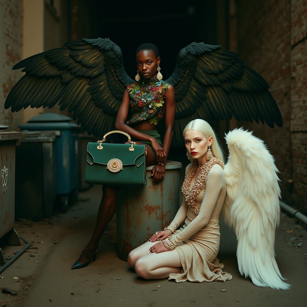 Dark Angel and Pale Angel in Gritty Alleyway