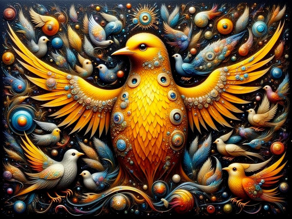 Vibrant Klimt-Inspired Impasto Oil Painting of a Majestic Ye...