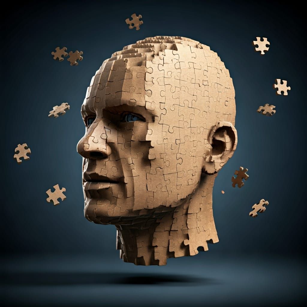 Abstract 3D Puzzle of a Man's Head