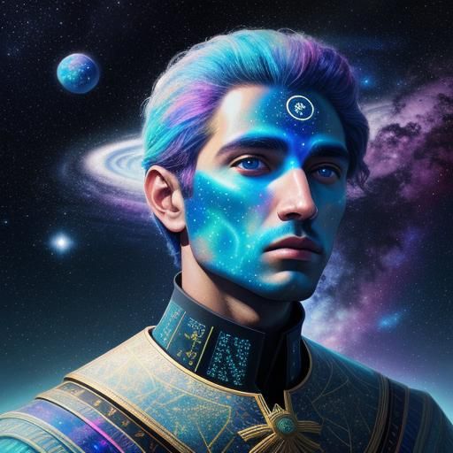 Holographic Cosmic Universe Illustration in Mixed Media