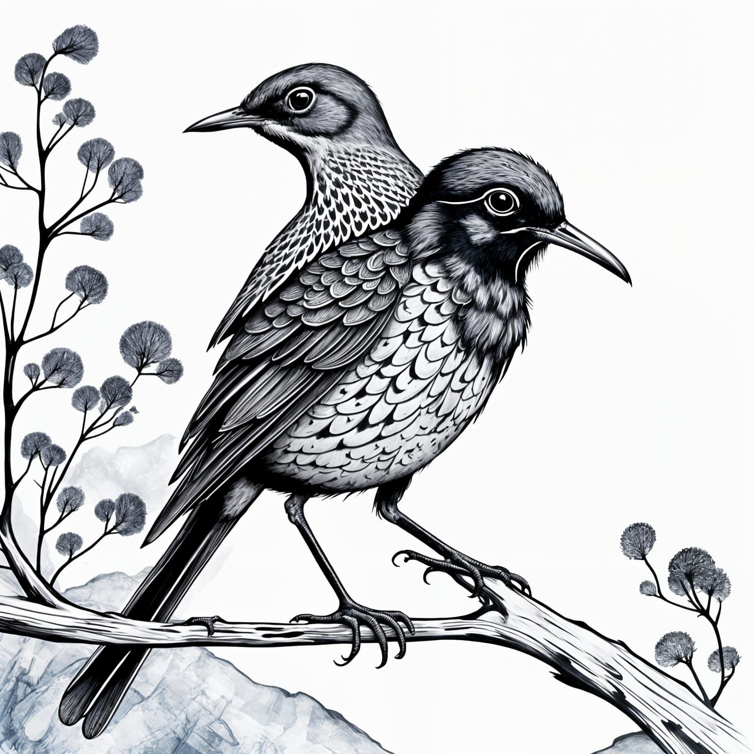 Monochrome Tattoo Art of a Welsh Robin