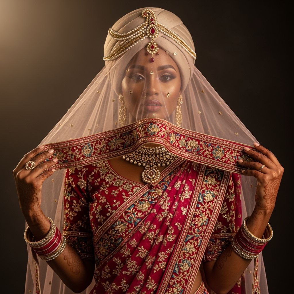 African Woman in Ornate Indian Wedding Attire, Renaissance S...