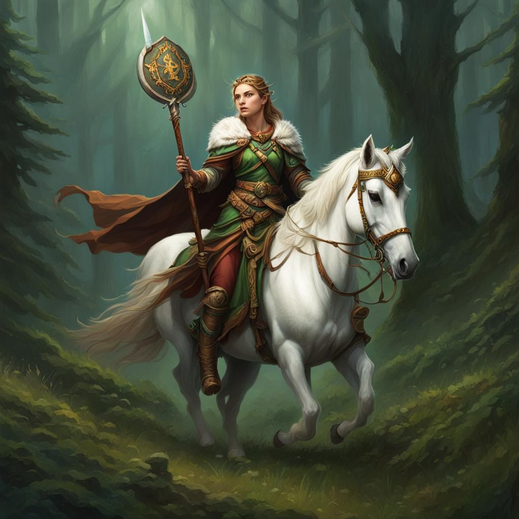 Half-Elf Druid with Unicorn Emblem