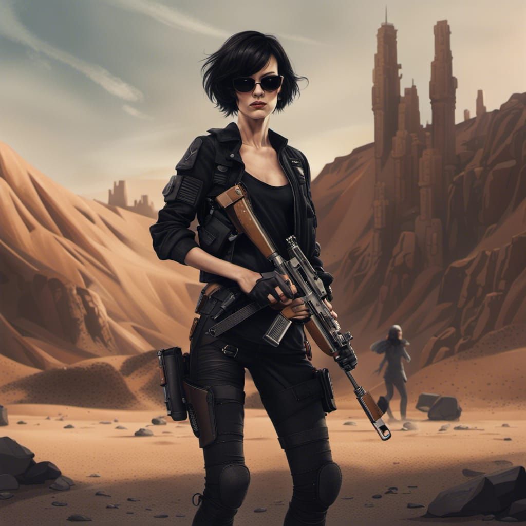 Sinister Bounty Hunter on Desert Planet Street