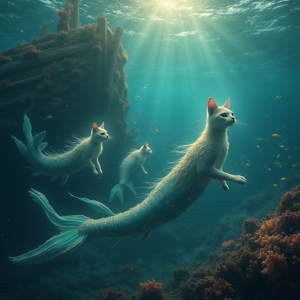 Majestic Mermaid Cats in Oceanic Paradise