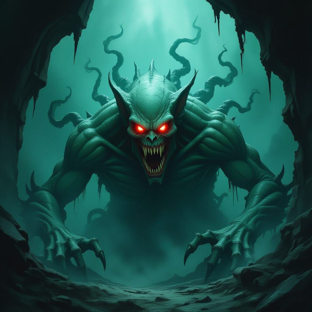 Grotesque Monster Emerges from Dark Abyss