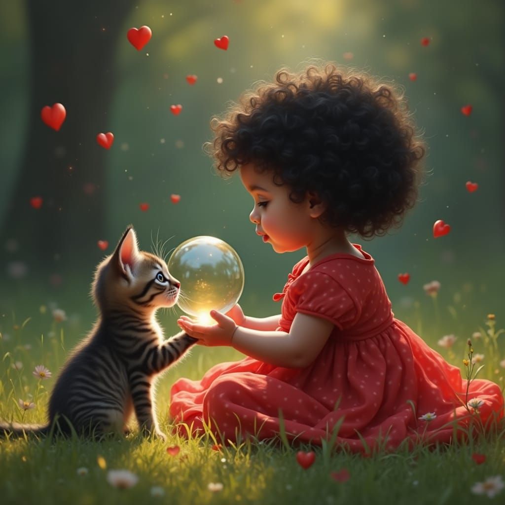 A girl playing with her cat