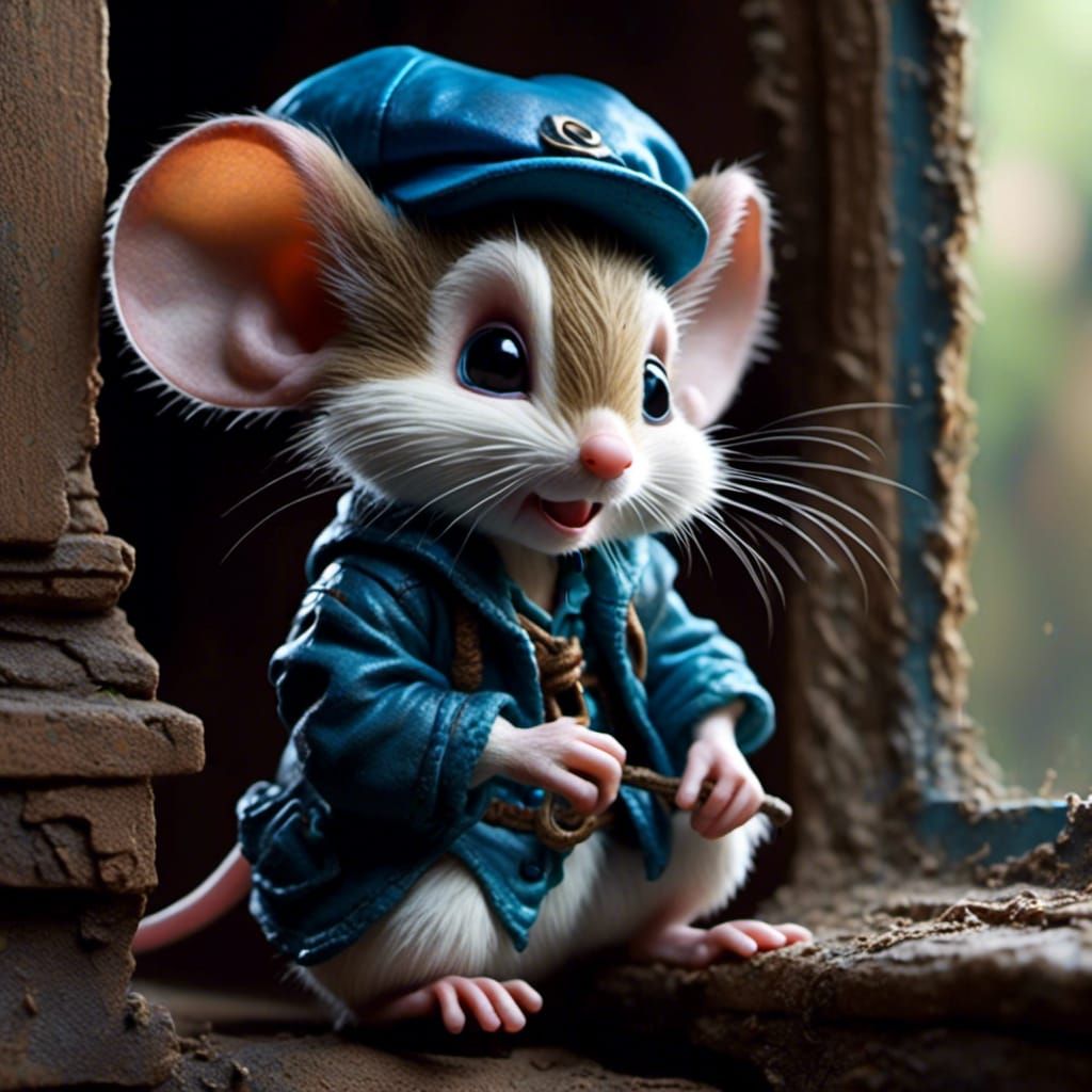Hyperrealistic Chibi Fievel Mousekewitz with Blue Cap