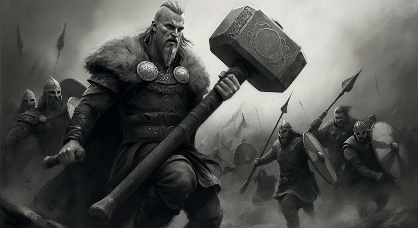 Viking Warriors Clash in Epic Battle Oil Painting