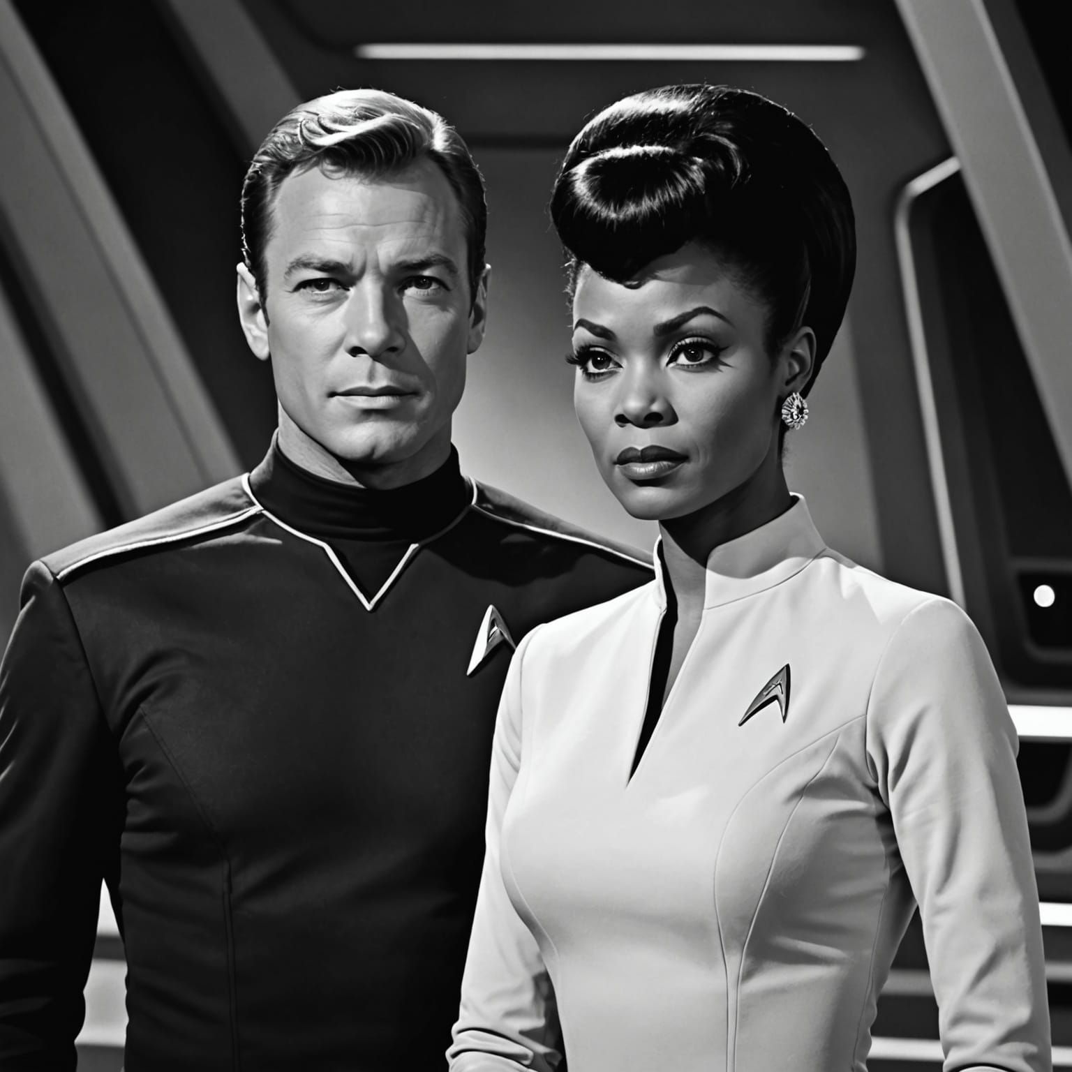 Monochrome Star Trek Portrait: Kirk and Uhura