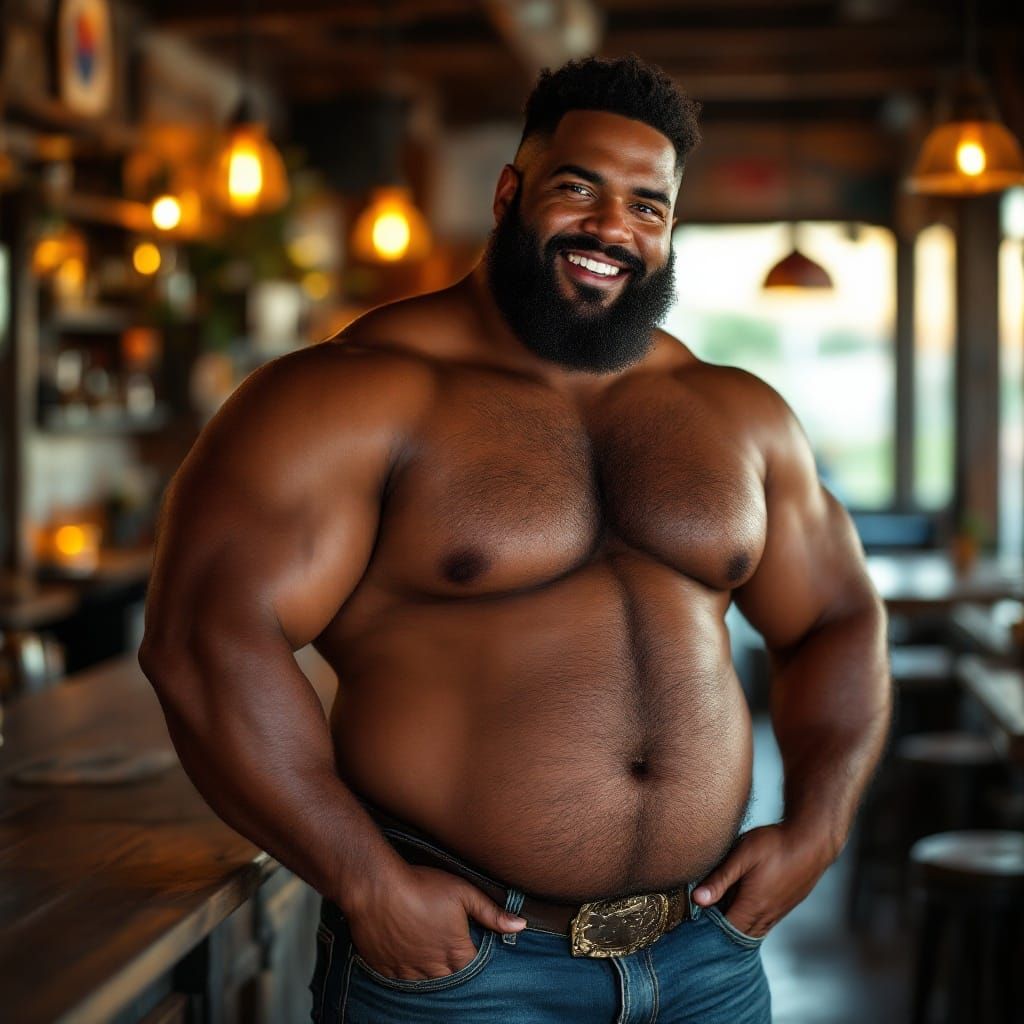 Confident Bear Man in Country Bar