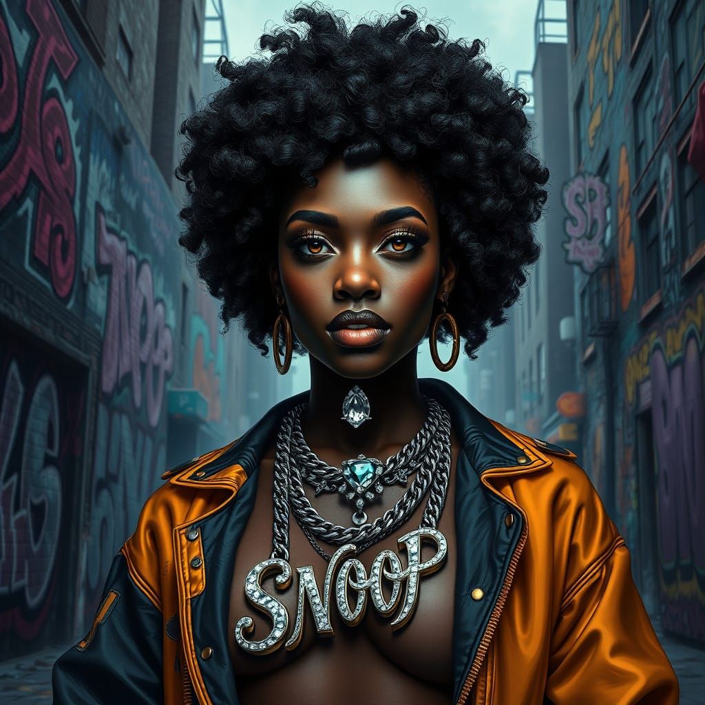 Urban Fantasy Concept Art: Black Woman with Diamond Chain in...