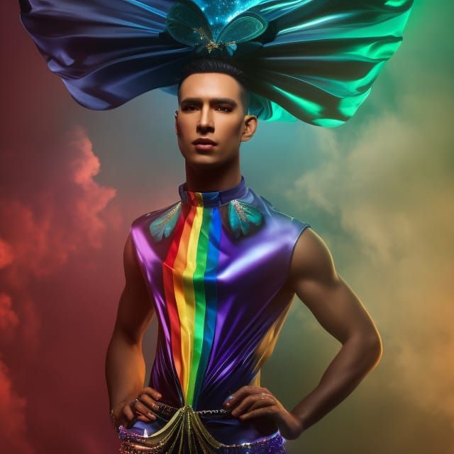 Transgender Fashionista with Rainbow Portal, Photorealistic ...