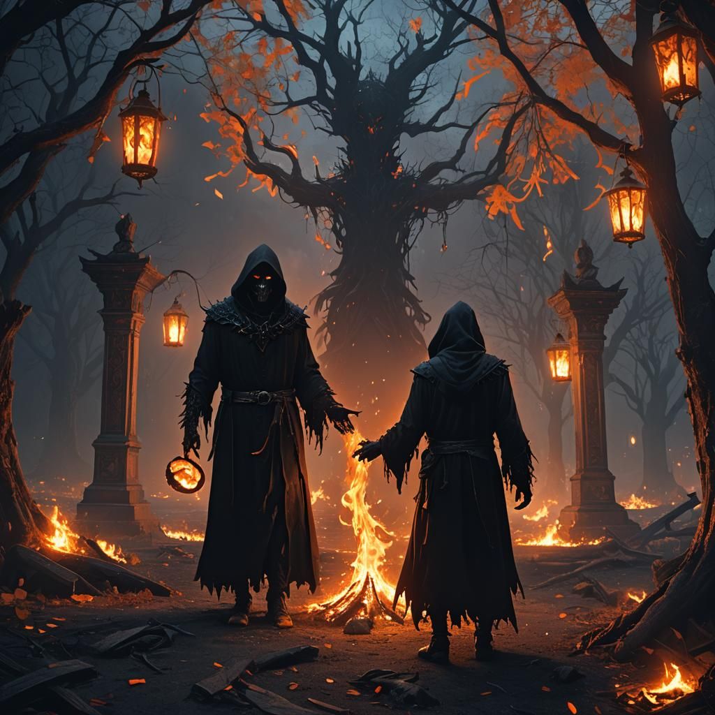 Dark Fantasy Reaper Soul Exchange in Abandoned Park