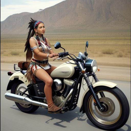 Native American Woman with Motorcycle
