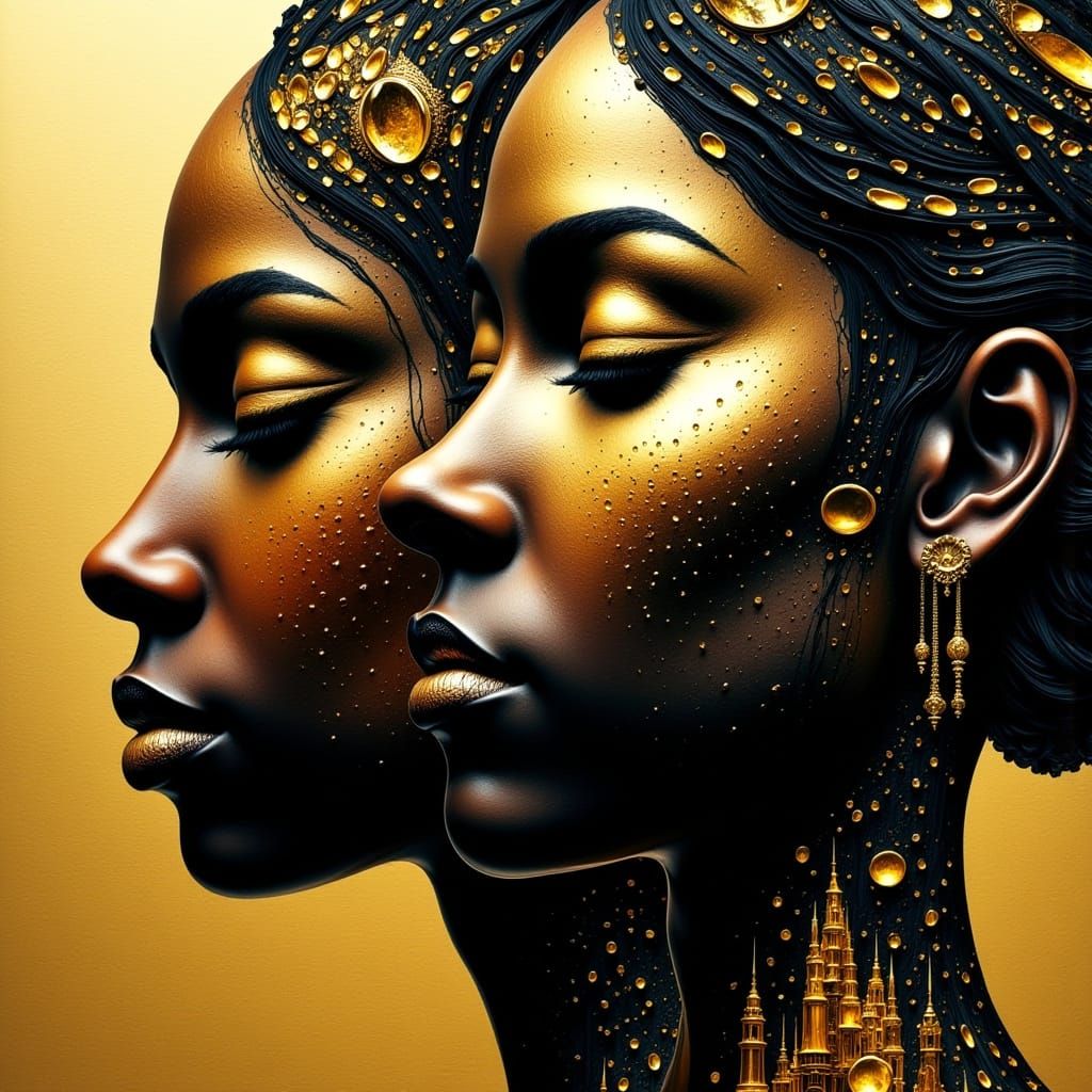 Elegant Faces Merge in Vibrant Cubism-Inspired Digital Art