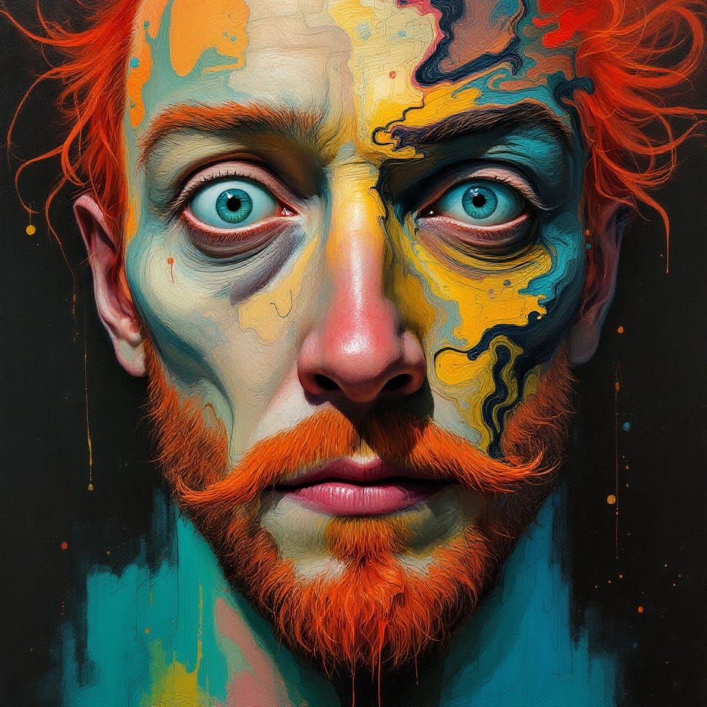 Melting Man Portrait in Surrealist Abstract Style