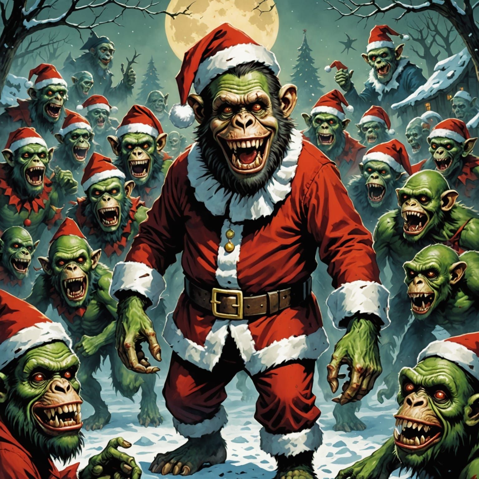 Creepy Vintage-Style Zombie Monkey Monster Clown Santa Claus