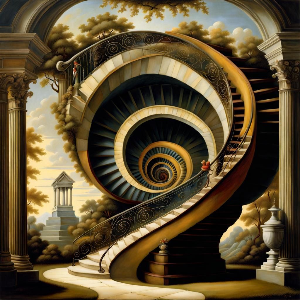 Spectacular Serpentine Spiral Staircase in Surreal Style