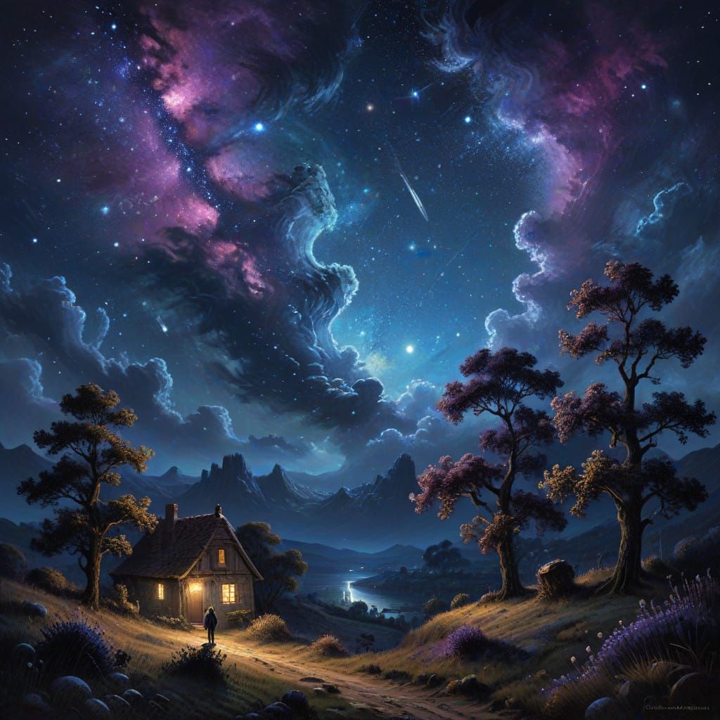 Cosmic Dreamscape in Deep Blue-Purple