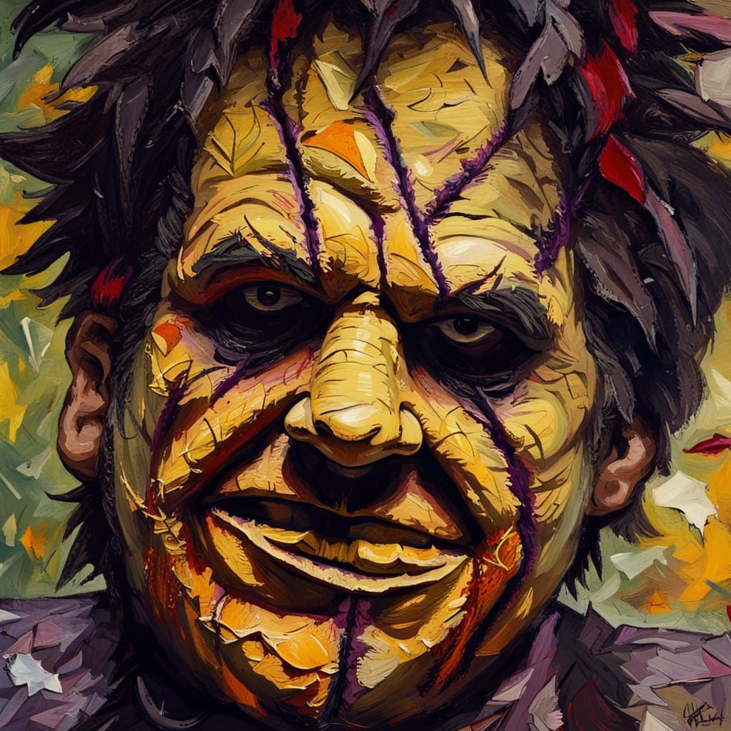 Leatherface Portrait in Impressionist Style, Impasto Texture