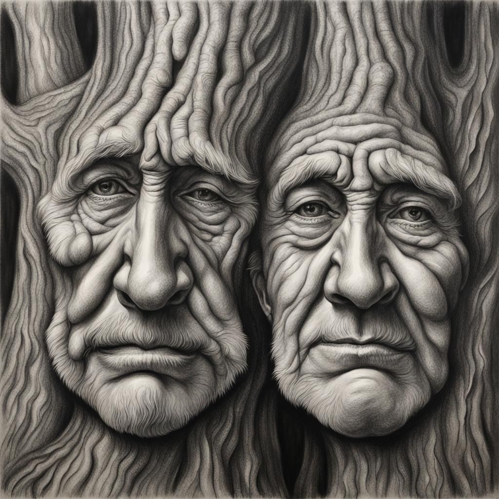 Hyperdetailed Charcoal Drawing of Sentient Trees