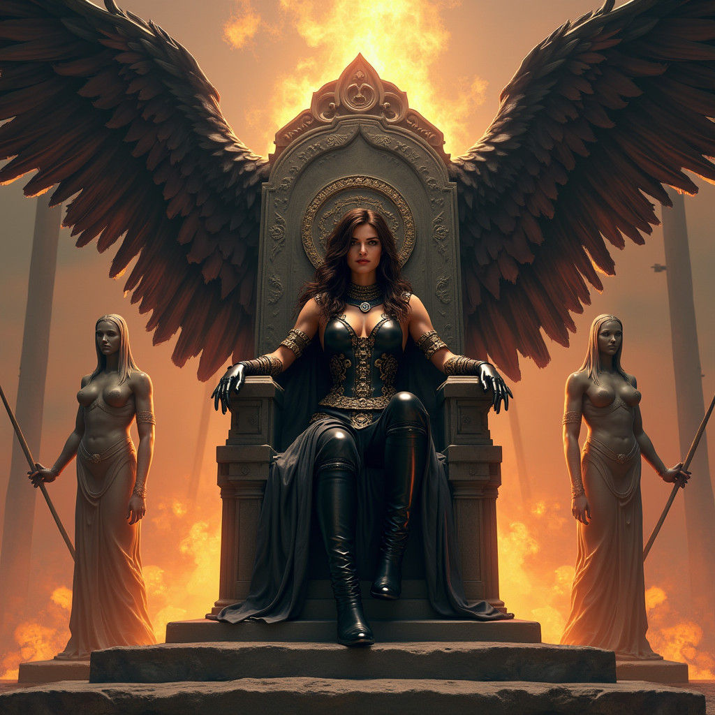 Winged Goddess on Jasper Throne in Matte Painting Style