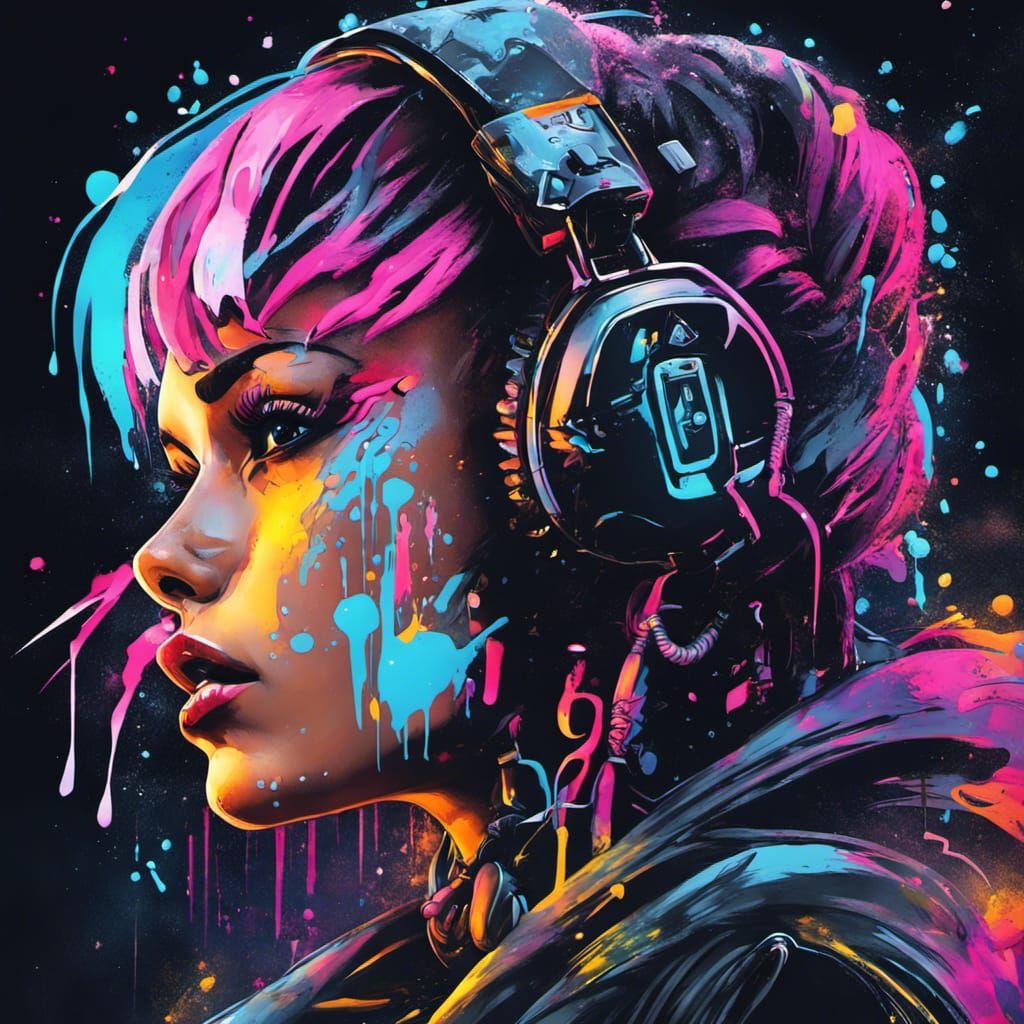 Cyberpunk Woman in Galaxy Graffiti Art Style