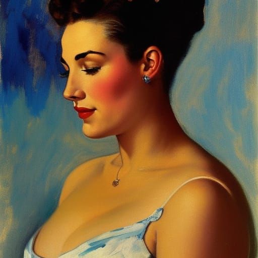 Pinup Woman Portrait in Norman Rockwell Style