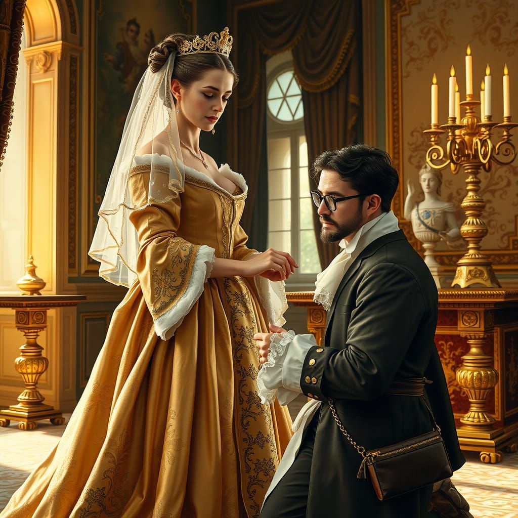 Regal Princess in Pointillist Renaissance Setting