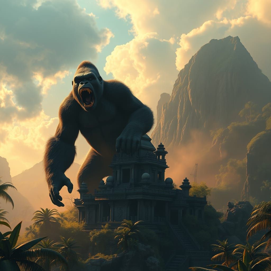 King Kong in Fierce Fury, atop Ancient Temple