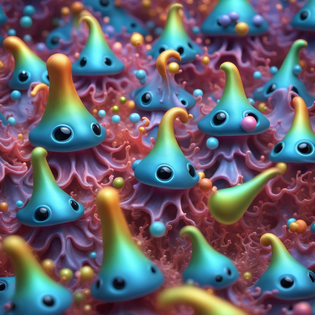 Amoeba Party with Party Hats in 8k Resolution