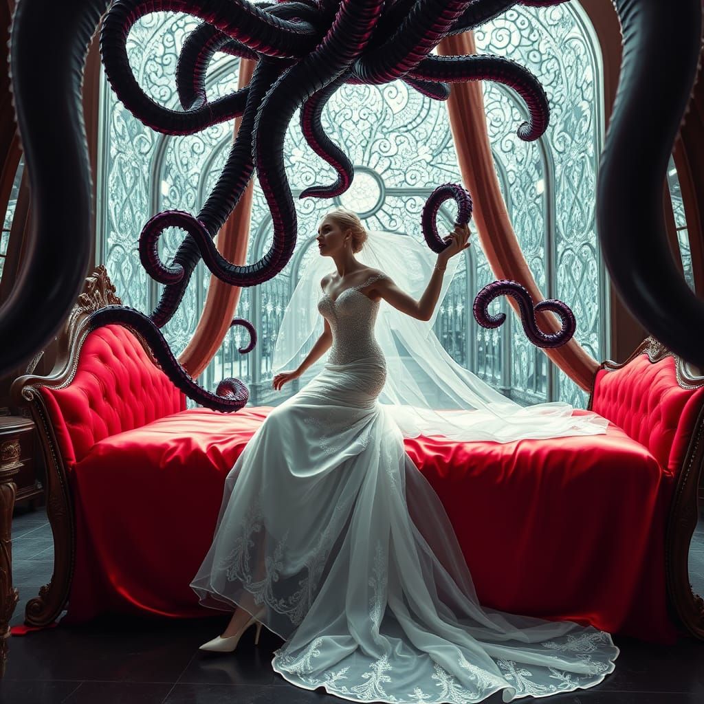 Ethereal Bride Trapped in Biomechanical Nightmare