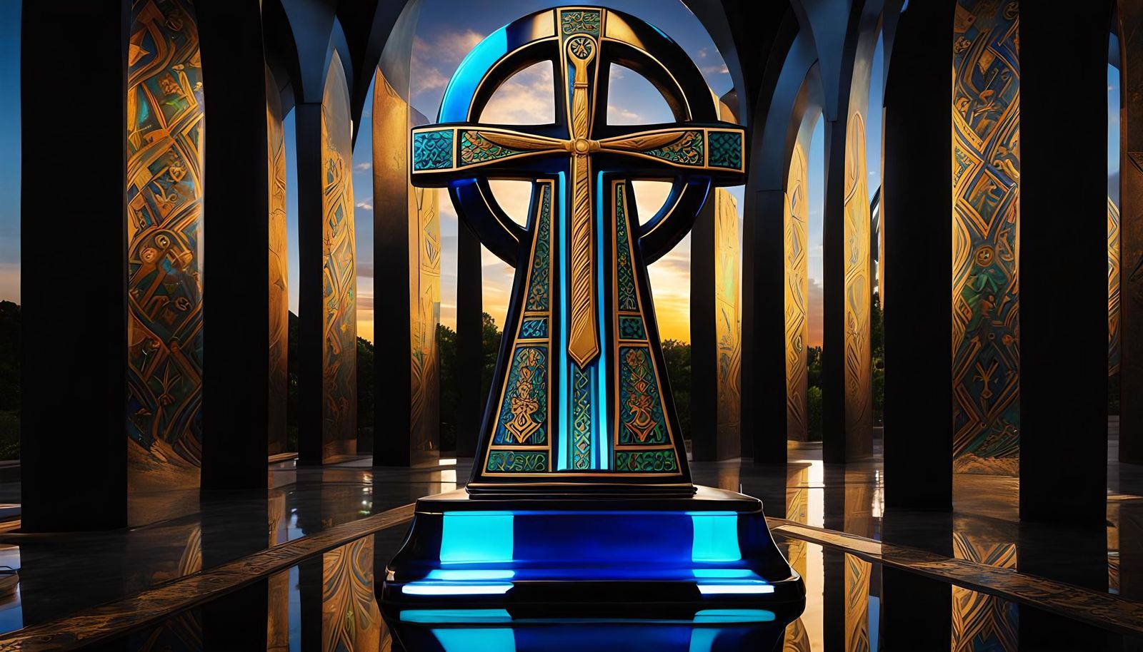 Glass-Core Ankh Statue: Modern Translucence