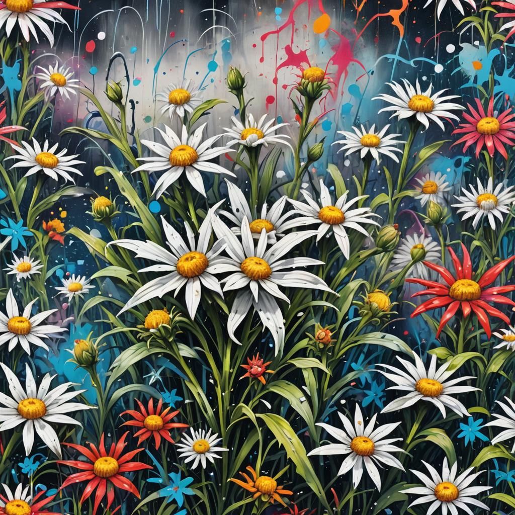 Edelweiss Field in Graffiti Splash Art Style