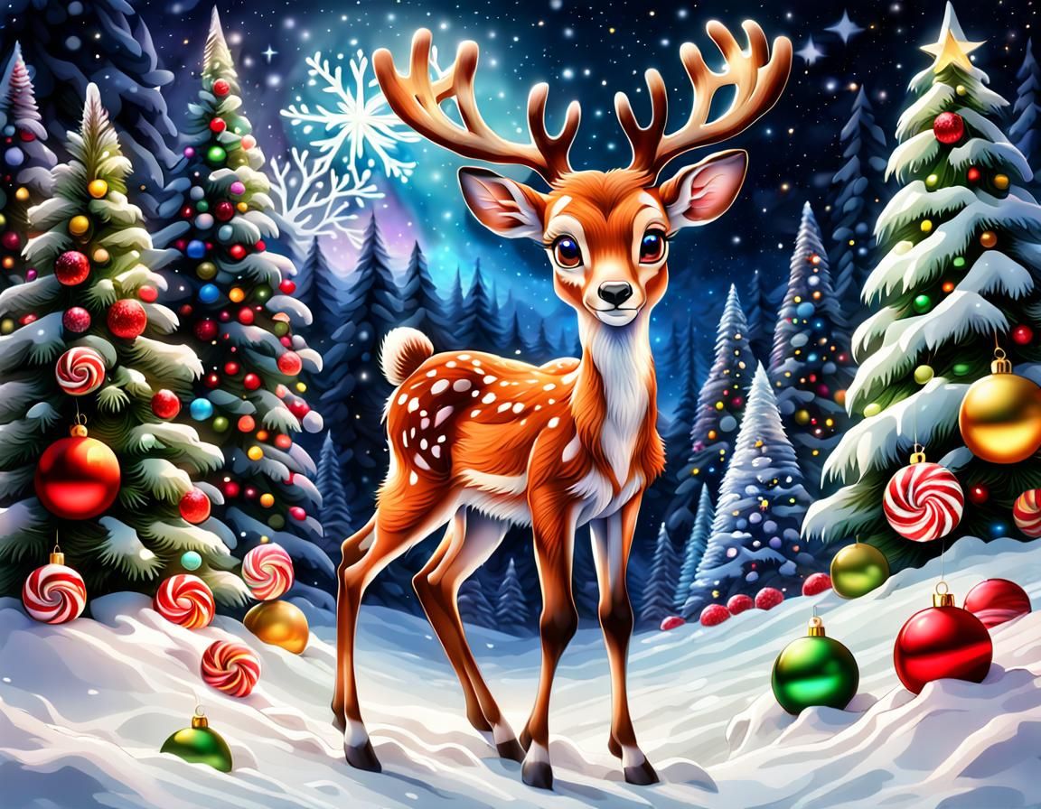 Festive Christmas Bambi in a Rainforest